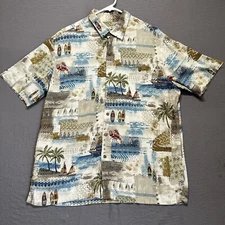 Batik Bay Mens Hawaiian Style Button-Up Shirt Size L Multicolor Aloha Beach Palm