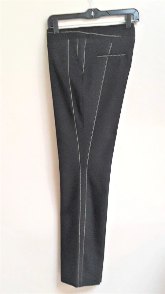 Vestido Catherine Malandrino Negro A Rayas Lana Virgen Pierna Recta Pantalones 8 Foto 4 de 4