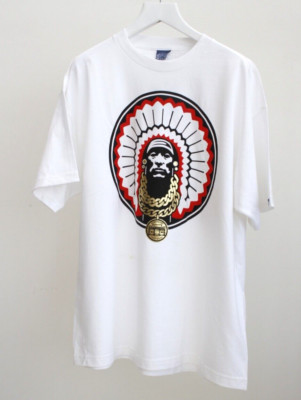 New With Tag! Vintage Y2K Chief Rocka Print Native USA 2XL T-Shirt Rap Gold Foil