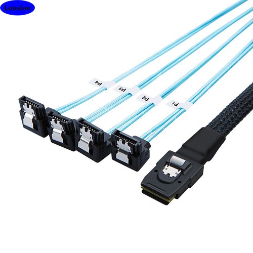 MINI SAS SFF-8087 to 4 Ports SATA 90 degree high-speed server connection Cable - 第 2/13 張圖片