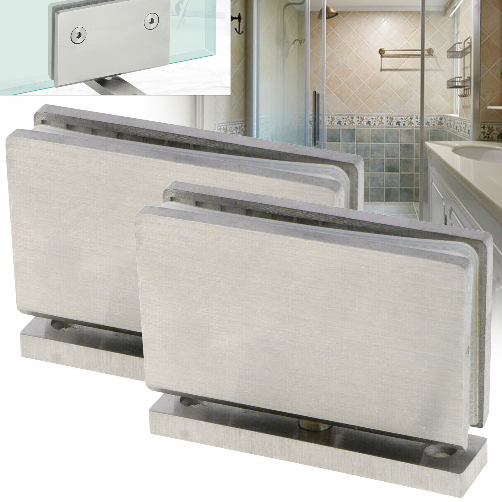 2 Pack 360 Degree Shower Door Hinges, Heavy Duty Frameless Glass Door Hinges