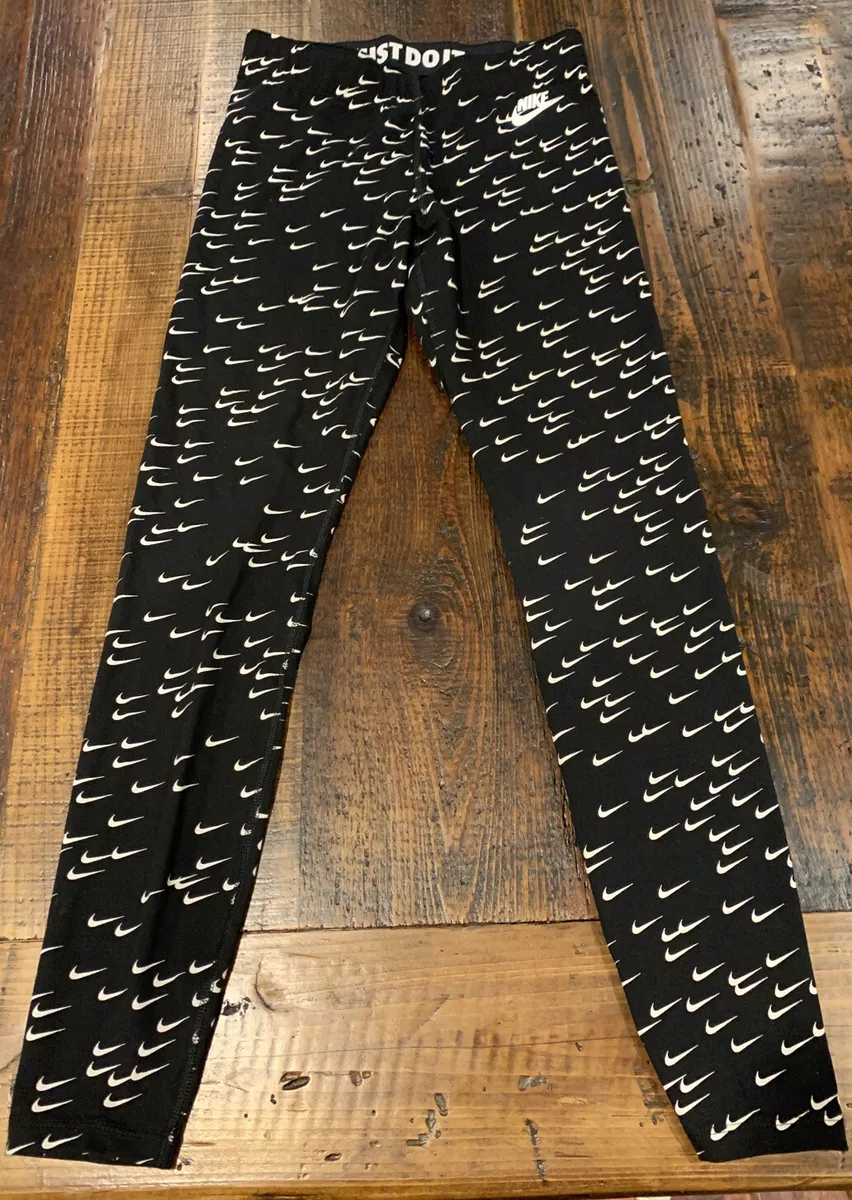 Nike All Over Swoosh Tights Black White CN8037 010 Mini Swoosh Size XS Rare