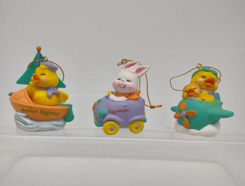 Avon Easter Tree Ornaments Ducks Bunny Anchors Eggway Flying Eggspress 3 Vintage - Picture 1 of 9