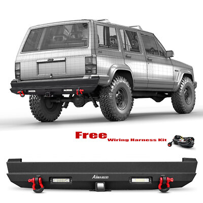 Aaiwa Steel Rear Bumper W/ LED Lights&D-Rings For 1984-2001 Jeep Cherokee XJ 002
