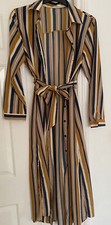 Ladies Shirt Dress Long Stripy Collar Buttoned Down With Belt & Side Slits