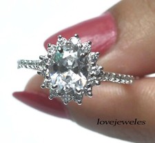 3CT Oval Cut Real Moissanite Flower Engagement Wedding Ring 925 Sterling Silver