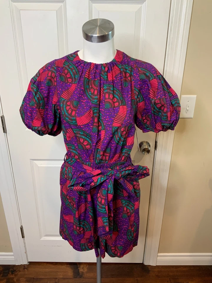 Mameluco Ulla Johnbson Hollis púrpura, rosa y verde azulado geométrico manga abullonada talla 2 Foto 2 de 4