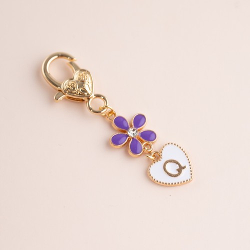 Cute Purple Flower Personalised Initial Letter Heart Charm Keychain Keyring Gift - Picture 18 of 27