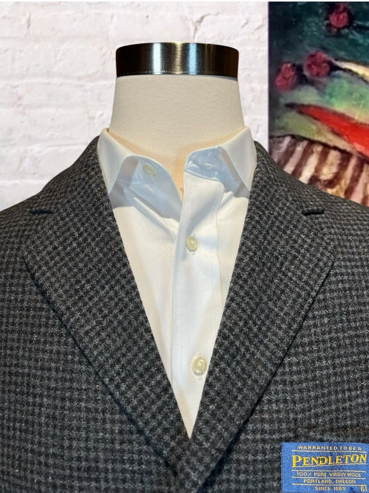 Pendleton 42R 灰色 Flanel 格子布贴口袋动作后外套运动夹克 — 第 2/4 张图片