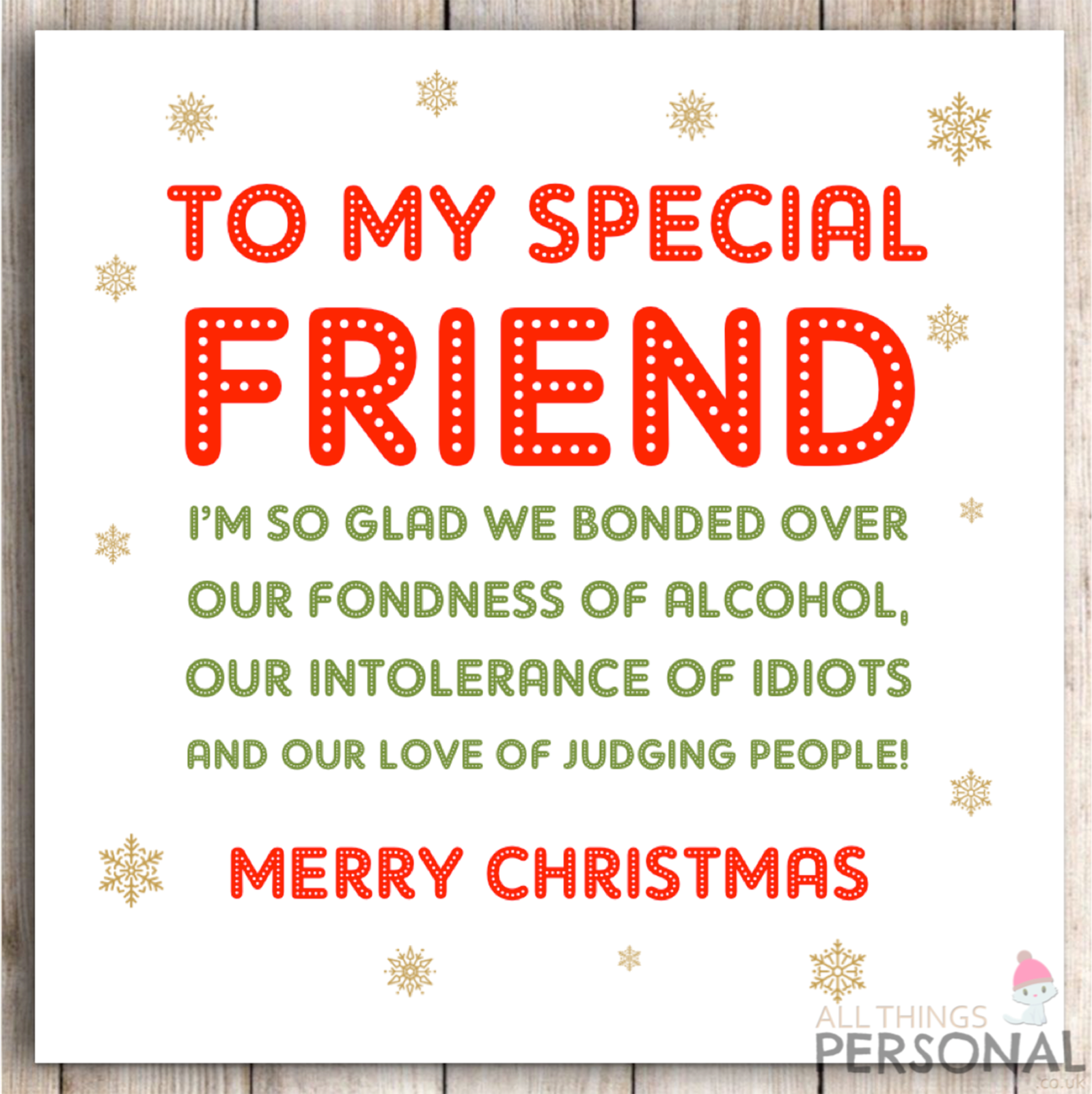 Funny Best Friend Christmas Card Bestie Joke Friends Gift Gin Rude Sarcastic