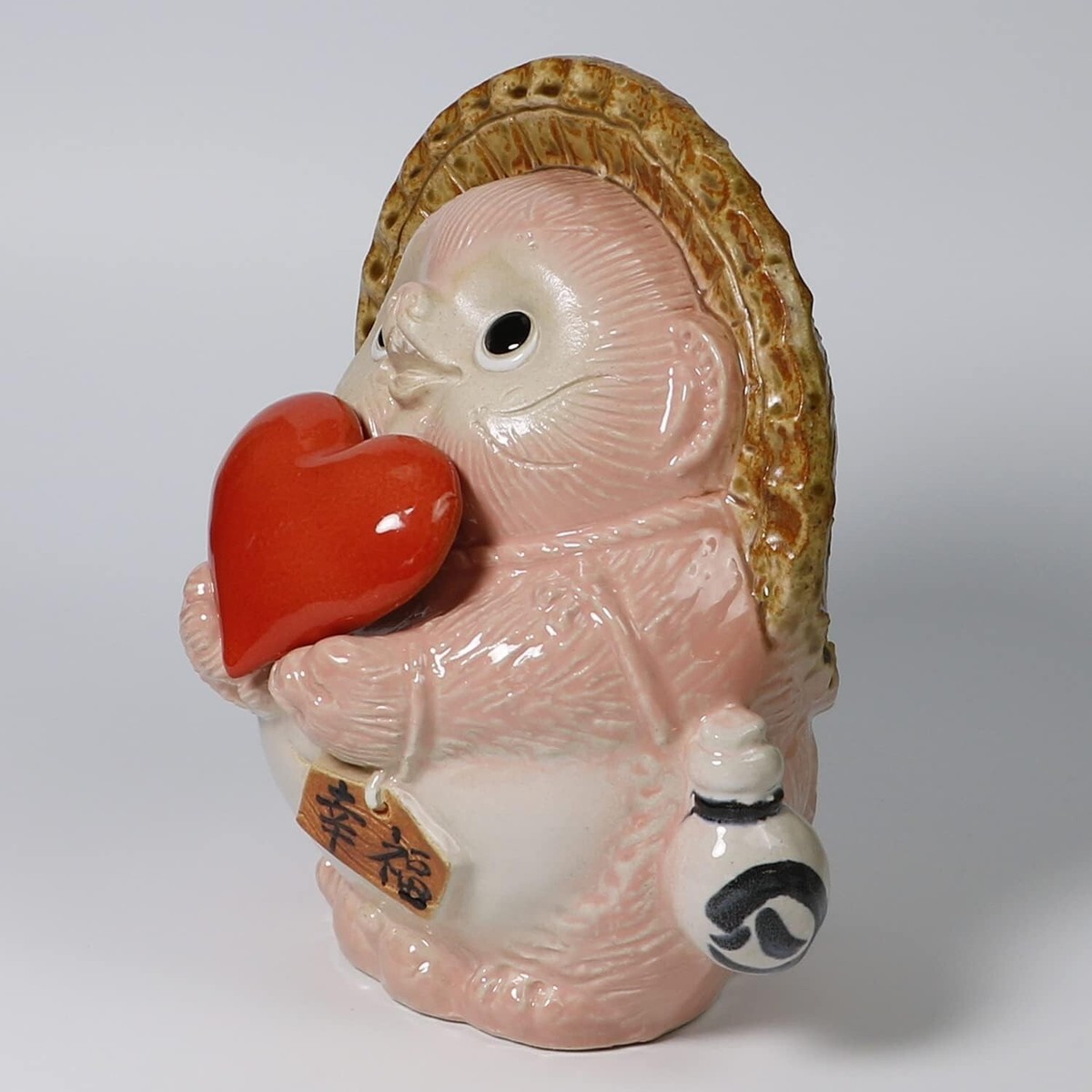 Shigaraki Yaki Heart Tanuki Lucky Charm Figurine Raccoon Dog