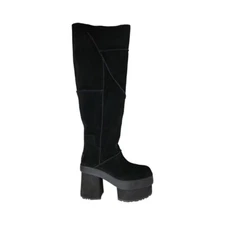 UGG Women's New Heights Platform Xtra Tall Black Suede Boots 1157911