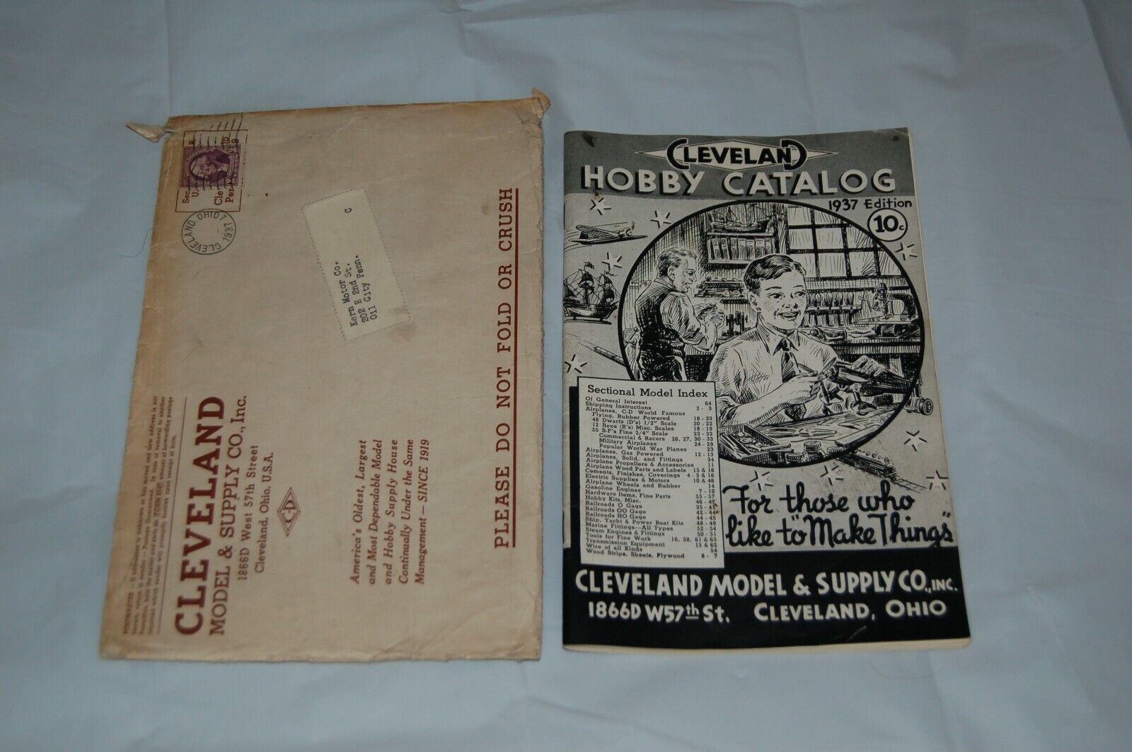 ORIGINAL CLEVELAND HOBBY CATALOG 1937 ORIGINAL ENVELOPE 3 CENT W