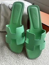 HERMES ORAN VERT POMME EPSOM LEATHER GREEN SANDALS MULE SHOES SLIDES 39 NEW