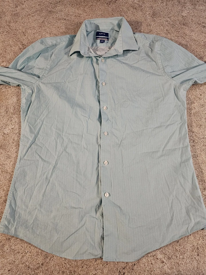 Apt. Camisa de vestir extra delgada para hombre azul aguamarina manga larga estampado talla 16,5 32/33 Foto 2 de 4