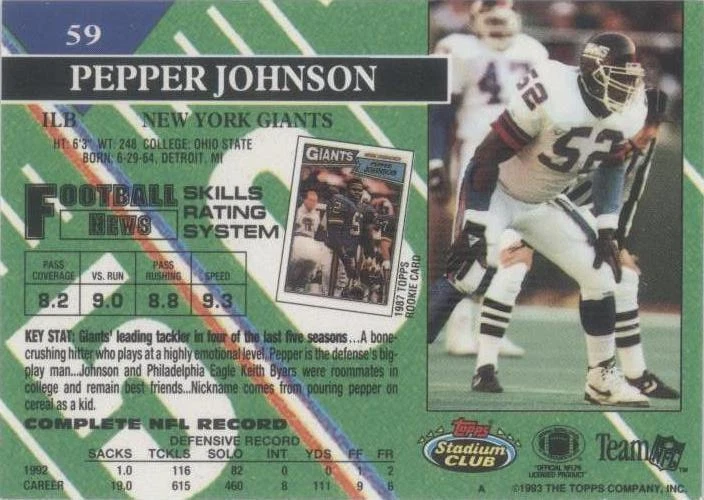 1993 Topps Stadium Club Pepper Johnson #59