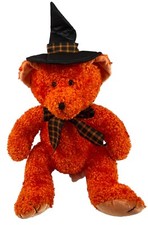 Russ HOCUS Orange Halloween Bear in Witch Hat  Bow 14" plush