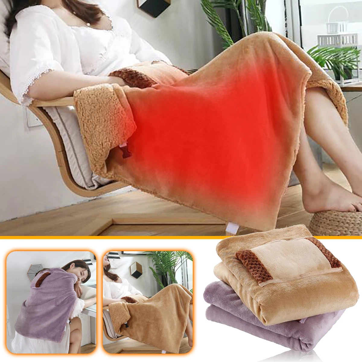 Heated Blanket Soft Electric USB Blanket Machine Washable For Home Travel Office