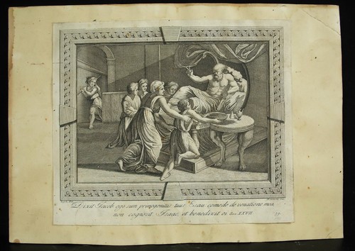 Engraving XVIII Genesis Xxvii Isaac Jacob engraved by Bianchi from Raph Bible - Picture 2 of 3