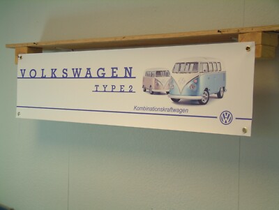 VW Type 2 Camper van Banner Volkswagen Workshop Garage Wall Display