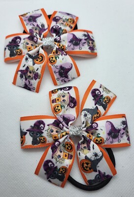 Halloween Prinzessin Hexe & schwarze Katze Mädchen Handarbeit Haarschleife Bommeln