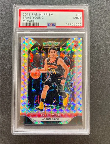 Trae Young 2018-19 Prizm Mosaic Silver Rookie RC Atlanta Hawks #93 PSA 9