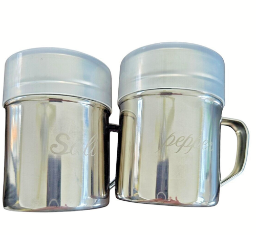 Stainless Steel Salt & Pepper Dredge Shakers 10 oz W/ Lid & Handle Baking - Picture 5 of 5