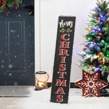 35"H Rustic Wooden Sign Black Merry Christmas Vertical Porch Sign Farmhouse Stan