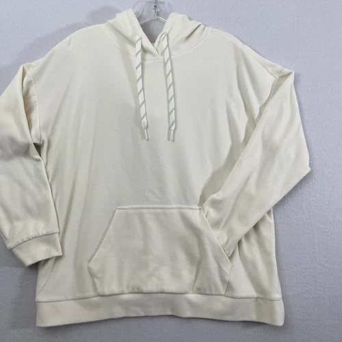 OFF WHITE Andrew Marc felpa con cappuccio donna taglia grande panna a costine Lagenlook maglione minimalista