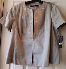 Kasper Womens Embroidered Sateen Jkt. Short Slv. Sage 16W Sophisticated Refined
