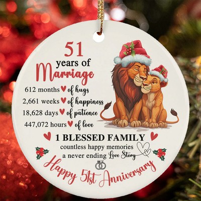 Happy 51st Anniversary Ornament Cute Lion Couple 51 Year Marriage Christmas Gift