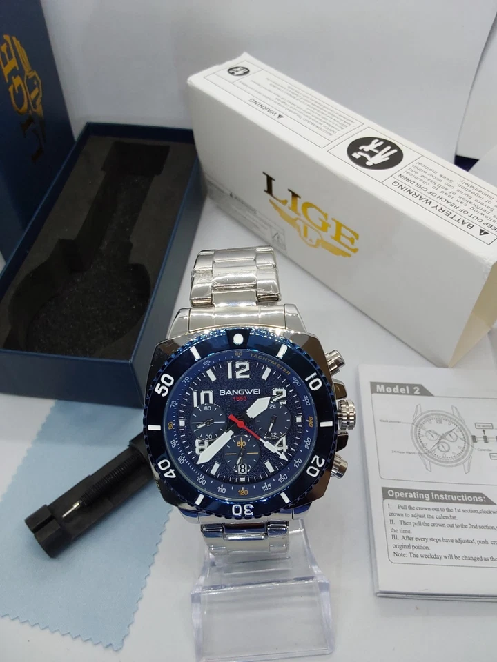 Aviator Chronograph Blue Dial 44mm With Stainless Steel Bracelet Men's Watch - Image 3 of 4