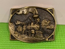 Vintage 1978 Heritage Mint Solid Brass Belt Buckle - American Train Steam Engine