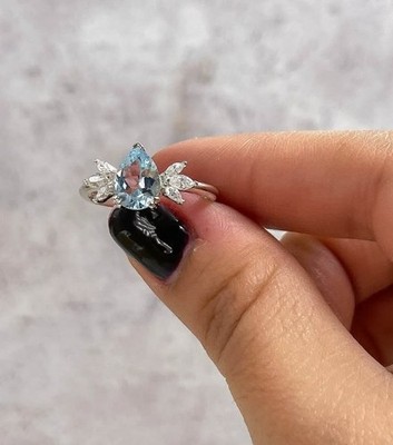 2.08 Ct Oval Cut Natural Aquamarine Diamond Proposal Ring 14K Solid Yellow Gold