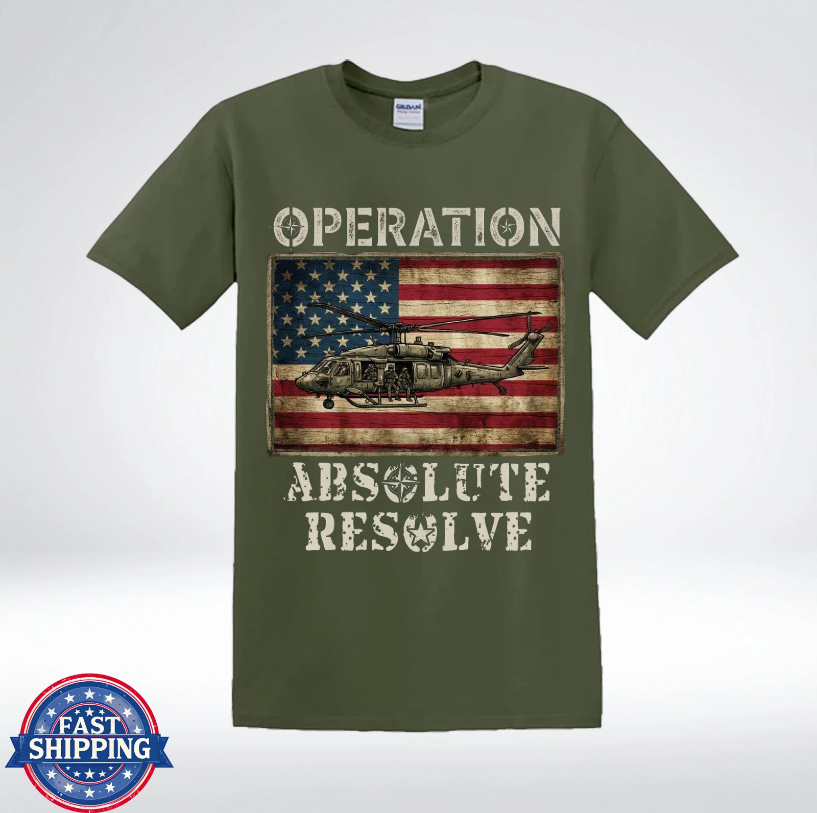 Operation Absolute Resolve Military Helicopter Graphic T-Shirt