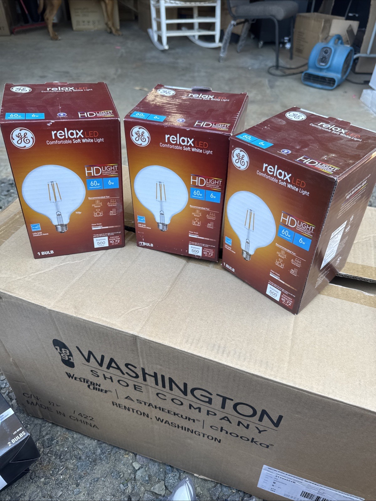 3 Pack GE 93116239 LED Light Bulb, G40 Lamp, 60 W Equivalent