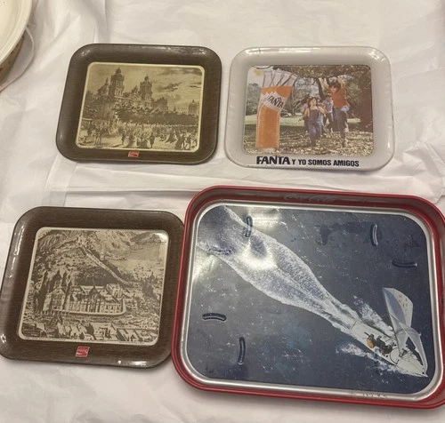Coca Cola And Fanta Lot Of 4 Metal Trays Soda Brands Vintage