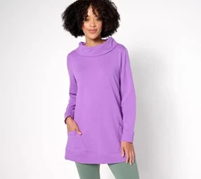 Denim & Co. Women's Top Sz XL Active French Terry Cowl Neck Tunic Purple A677453