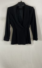 Alice Olivia Women's Black Employed Peplum Ruffle Back Silk Lined Jacket