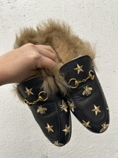 Gucci Princetown Jordaan Horsebit Black Leather Loafer Fur Bee 8 US 38 EU AM8