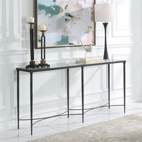 Uttermost Washington Tempered Glass and Metal Console Table in Black - Picture 5 of 5