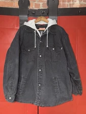 Vintage Black Craftsman Workman Jacket With Grey Sweatshirt Lining Size Xl