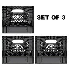 13 x 13 x 11 Square Black Plastic Milk Crate 16qt 4 gallon Set of 3pcs