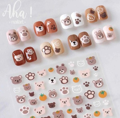 Aha! nailart 3D Bear Paw Print Self-Adhesive Nail Art Stickers Multicolor