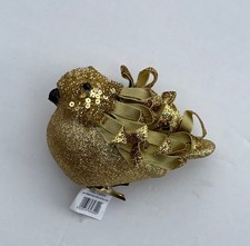Glittered Fat Robin 'Gold' Clip On Christmas Decoration 9cm 