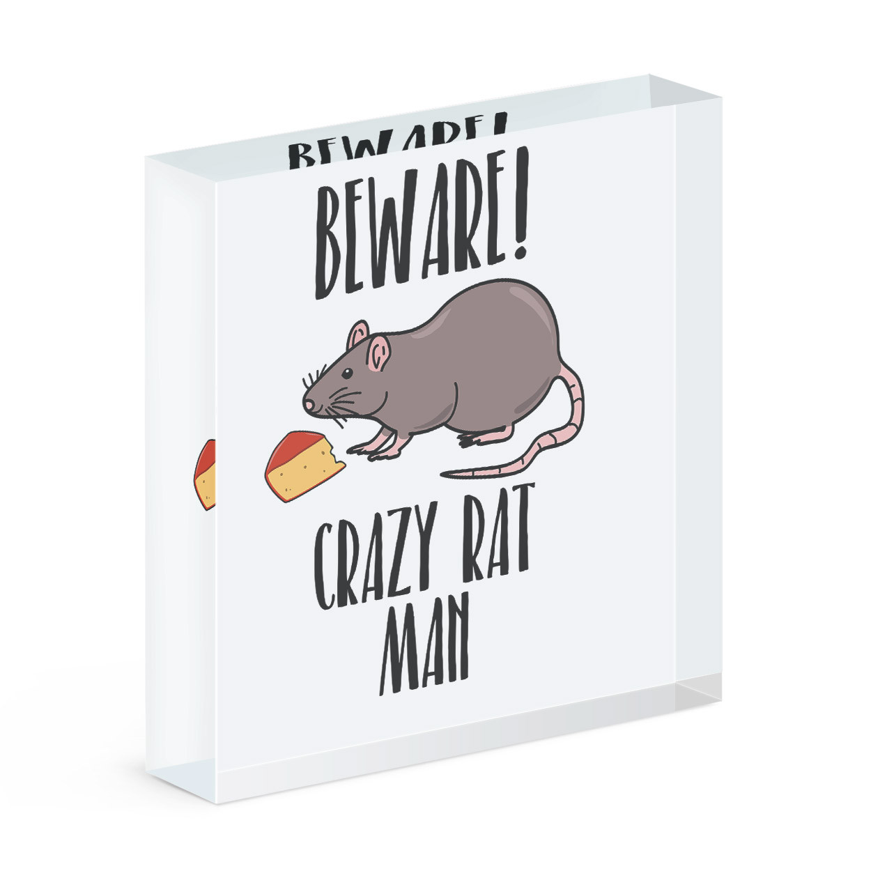Beware Crazy Rat Man Acrylic Photo Block Frame Funny