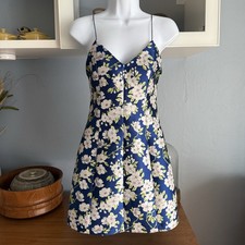 Alice & Olivia Tayla Floral Mini Dress Lantern Structured Blue White Size 0