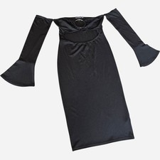 Pretty Little Thing Black Cutout Ring Off The Shoulder Midi Dress Womens Size 8