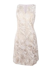 Connected Women's Floral-Print Metallic Dress (10, Champagne)