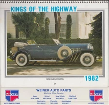 Car Quest Weiner Auto Parts CT Kings of the Highway Calendar 1982 2021